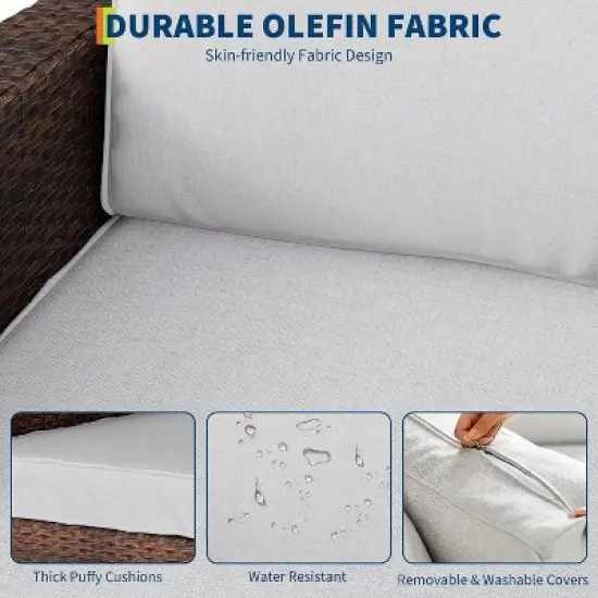 Acekool 3 Piece Patio Wicker Swivel Rocker Chair Set with Rattan Side Table & Soft Cushions, Outdoor Swivel Rocking Chairs for Deck Porch Pool image {5}