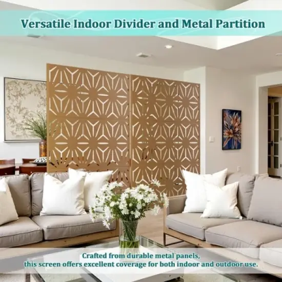 TOAOTBNBO Metal Privacy Screen with Stand, Decorative Privacy Fence Panels with Star Pattern, Outdoor Privacy Screen for Garden, Brown image {5}