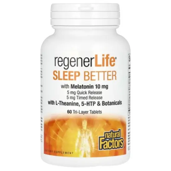 Natural Factors RegenerLife, Sleep Better with Melatonin, L-Theanine & Botanicals, 60 Tri-Layer Tablets image {2}