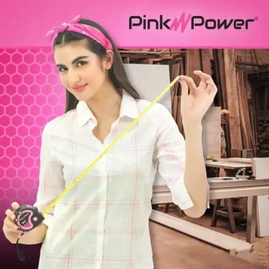 Pink Power 16ft Pink Tape Measure - Measuring Tape for Women's Tool Kit with Retractable Blade and Lock Button - Girls Lightweight Measurement Tool image {4}