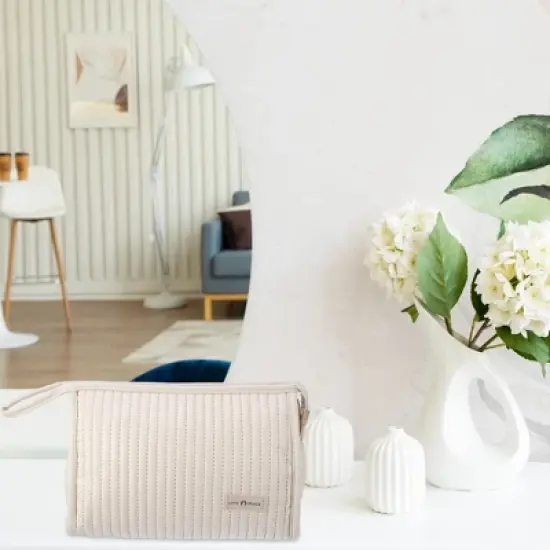 Unique Bargains PU Leather Makeup Bag Large Makeup Bag Make Up Brush Organizer Bag Toiletry Bag for Women 1 Pcs image {5}