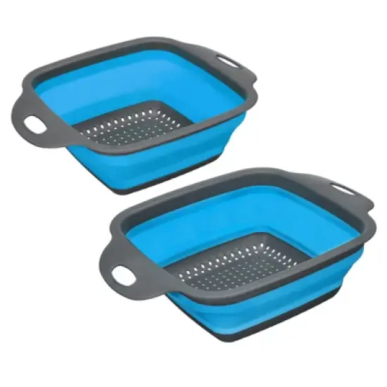 Unique Bargains Collapsible Colander Set Square Foldable Food Strainer with Handle Space Saving Design image {5}