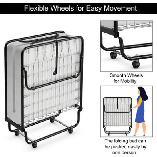 Costway Rollaway Folding Metal Bed Memory Foam Mattress Cot Guest Made in Italy image {7}