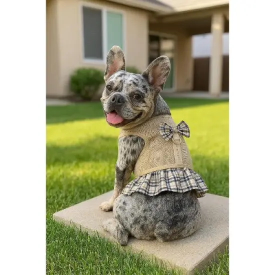 Parisian Pet ' Khaki Plaid' Harness Dress for Dogs & Cats &ndash; Fashionable and Comfortable Plaid Dog Harness Dress, Adjustable Fit image {3}