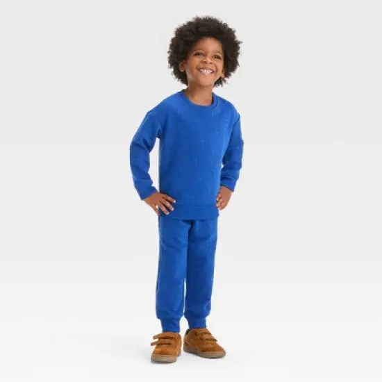 Toddler Boys' Embossed Knit Sweatshirt and Jogger Pants Set - Cat & Jack&trade; Blue image {3}