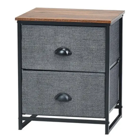 Costway 2 Drawers Nightstand Side Table Storage Unit Display Metal Frame Dorm Room image {10}