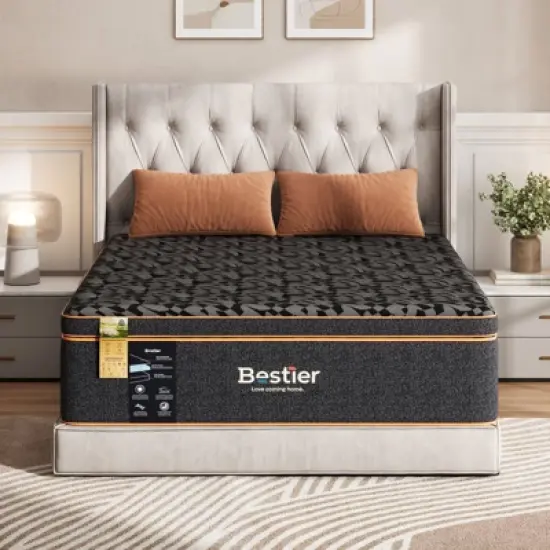 Bestier 12 inch King Size Pillow Top Mattress, Organic Wool Gel Memory Foam Mattress in a Box, Black, Made in US image {9}