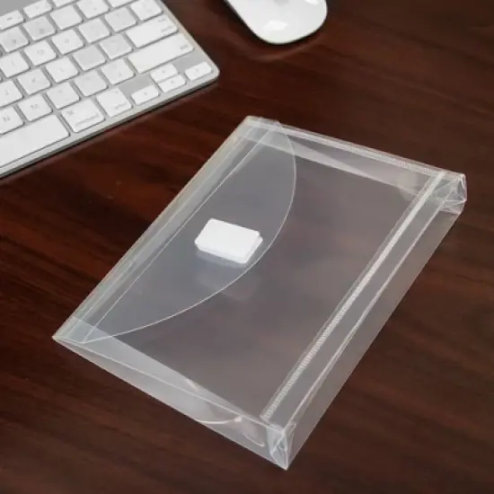 JAM Paper 5 1/2'' x 7 1/2'' 12pk Plastic Envelopes with Hook & Loop Closure, 1" Expansion, Index Booklet - Clear image {5}