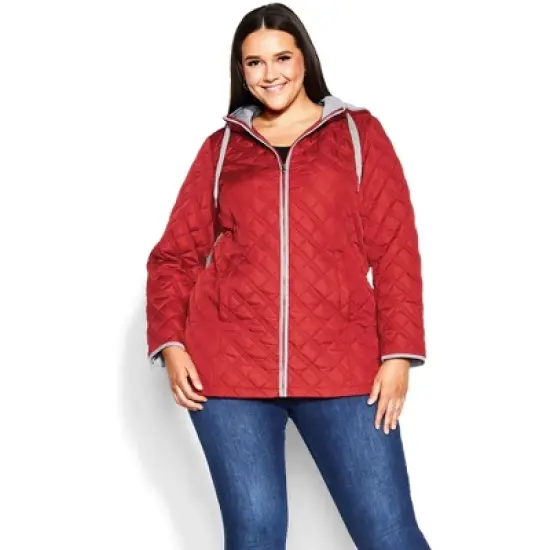 Women's Plus Size Multi Stitch Quilted Coat - carmine | EVANS image {4}