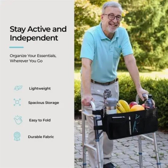 Walker Basket and Bag  - Water-Resistant Walker Accessories with Cup Holder, Easy Installation, for Folding and Foldable Walkers MedicalKingUsa image {4}