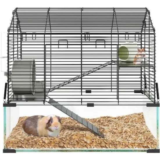 Acekool 3-Tier Large Hamster Cage, Metal & Glass Small Animal Habitat with Accessories, Transparent Cage for Guinea Pigs, Chinchillas, Hedgehogs image {7}