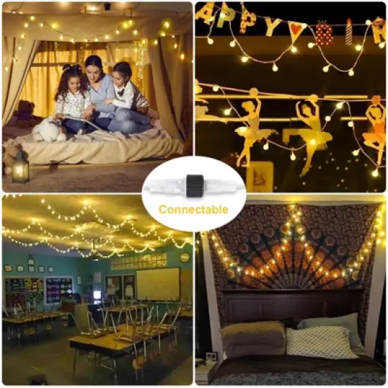 Itopfox 100 LED Connectable Globe String Lights Indoor Bedroom, Warm White Christmas Fairy Lights with Remote, 8 Modes Hanging for Room Classroom image {3}