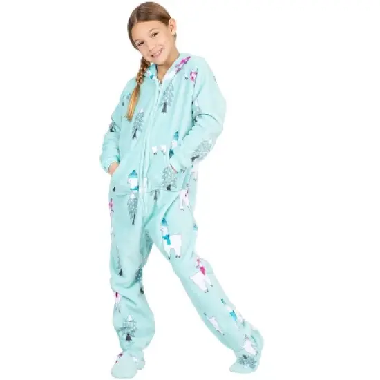 Footed Pajamas - Winter Llamas Kids Hoodie Chenille Onesie image {1}