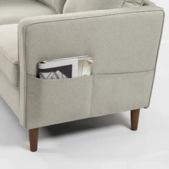 Hana Modern Linen Fabric Loveseat with Armrest Pockets Sand Gray - Mellow image {2}