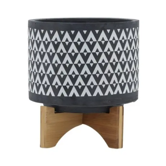 Sagebrook Home With Wooden Stand Aztec Ceramic Planter Pots Gray image {8}