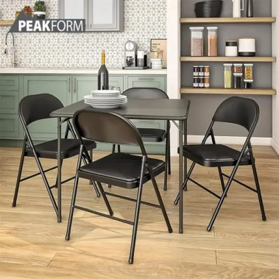 Peakform Folding Vinyl Padded Chair with Comfortable Seat Cushion, Compact, Lightweight, Easy Storage, 4 Pack, Gray Design, Black Frame image {4}