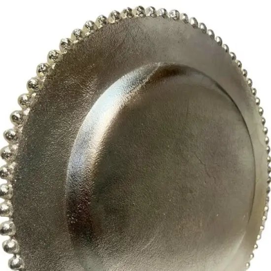 Essential Decor & Beyond 12.5" Rustic Round Aluminum Silver Charger with Beaded Rim Set of 4 image {4}