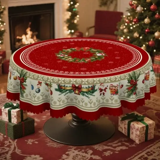 LOVEVOOK 60x86 Inch Rectangle Christmas Tablecloth, Winter Snowman Trees Red Washable Table Cover for Party Picnic Dinner Holiday Decor image {14}