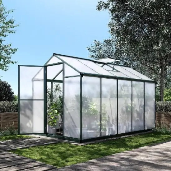 GustoWave  Walk-In Aluminum Polycarbonate Greenhouse With Roof Vent, For Outdoor Gardens, Patios, And Backyards，Green. image {6}