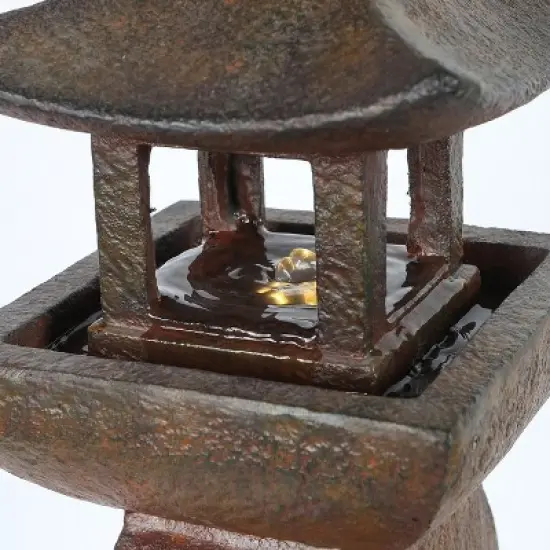 LuxenHome Resin Japanese Pagoda Fountain with LED Light image {4}