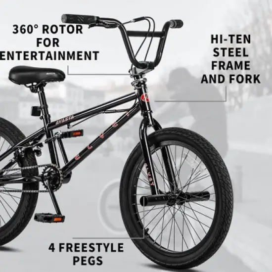 AVASTA 20 Inch Kid Freestyle BMX Bicycle for Beginner Riders with Steel Frame, Single Speed Drivetrain, and Rear Caliper Brakes, Ages 8 & Up, Black image {2}