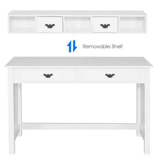 Costway Writing Desk Mission White Home Office Computer Desk 4 Drawer image {4}
