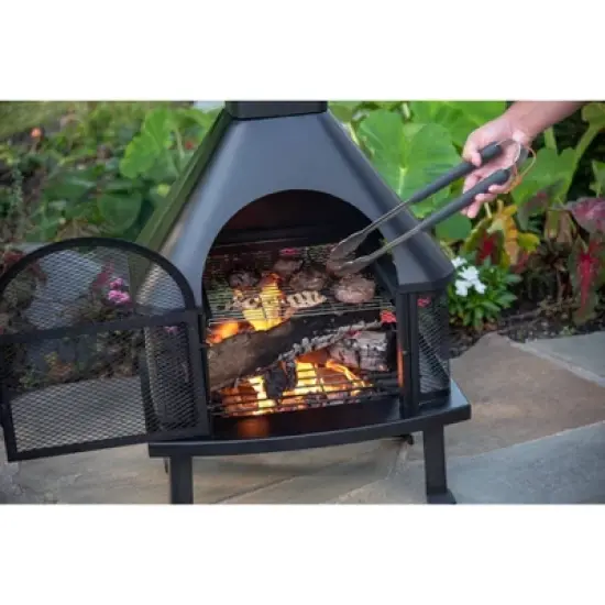 Endless Summer Wood Burning Outdoor Fire Pit with Chimney Black image {3}