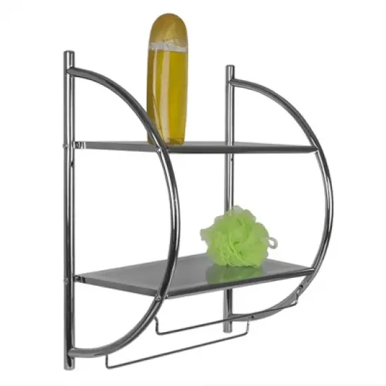 Home Basics 2 Tier Wall Mounting Chrome Plated Steel Bathroom Shelf with Towel Bar image {5}