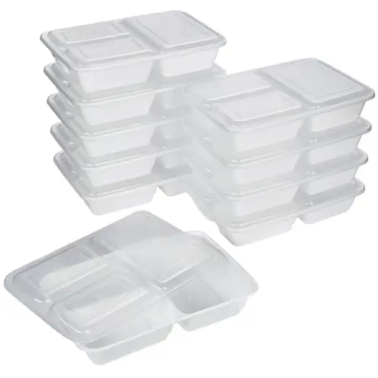 GoodCook Meal Prep 3 Compartment Rectangle Containers + Lids - 4Cups - 20pcs/10ct - White image {1}