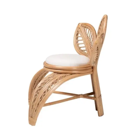 bali & pari Gresham Natural Rattan Leaf Accent Chair White/Natural Brown: Handcrafted, Foam Cushioned, No Assembly Required image {3}