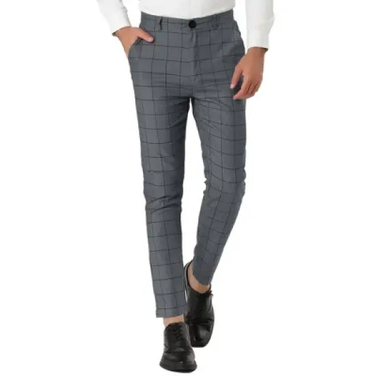 Lars Amadeus Men's Dress Plaid Slim Fit Flat Front Business Pants with Pockets image {17}