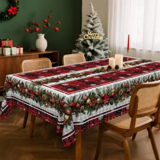 LOVEVOOK Holiday Tablecloth Christmas Table Cloths, Washable Polyester Fabric Table Covers for Dining, Party Holiday Decor image {6}