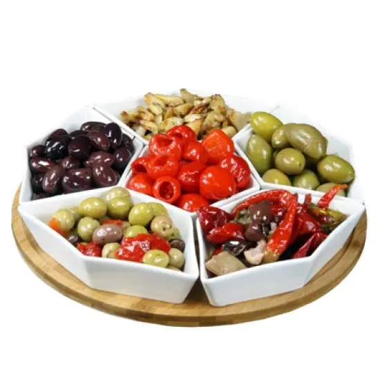 7pc Stoneware Beautiful Geo Party Serving Set White - Elama image {1}