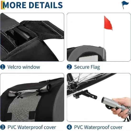 Dog Bike Trailer & Jogging Stroller &ndash; 2-in-1 Convertible Pet Bicycle Carrier for Medium & Large Dogs up to 88 lbs, 16" Air-Filled Tires, Black image {4}