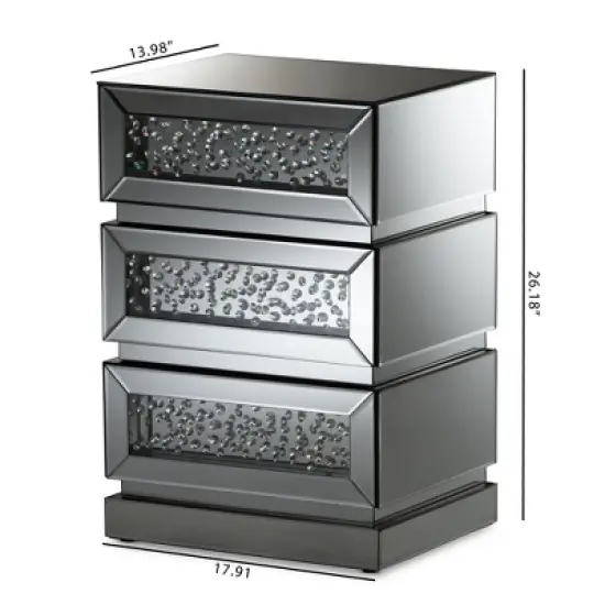 Sabrina Hollywood Regency Glamour Style Mirrored 3 - Drawer Nightstand - Baxton Studio image {4}