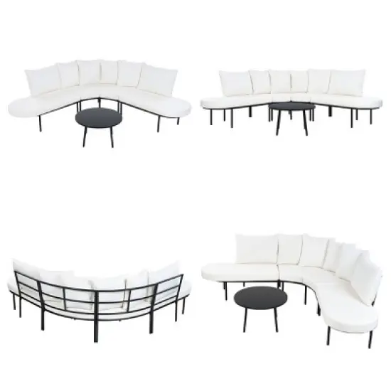 4 Piece Outdoor Patio Conversation Sets,Metal Outdoor Sectional Sofa Set,L-Shaped Outdoor Couch with Coffee Table and Sponge Cushions-Coolbibila image {4}