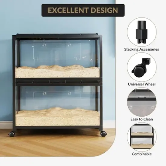COZONY Metal Hamster Cage with Acrylic Sides, Chew-Proof Dual Doors, Stackable Small Animal Habitat with Wheels for Hamsters, Guinea Pigs & Gerbils image {6}