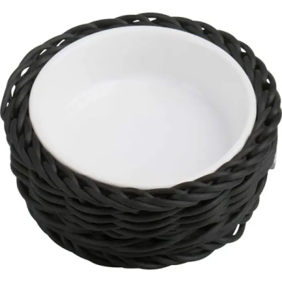 Saleen 02100204160 Round Wicker Basket with Porcelain Bowl Insert - Elegant Black Accent, image {2}