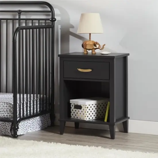 Little Seeds Monarch Hill Hawken Nightstand with Gold Feather Drawer Pull, Black image {2}