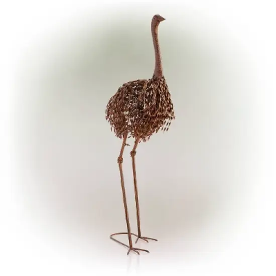 45" x 22" Outdoor Metal Peaking Standing Ostrich Statue Brown - Alpine Corporation image {2}