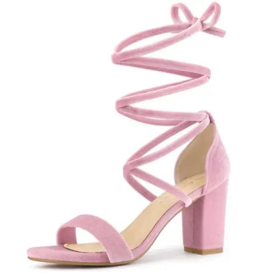 Allegra K Women's Velvet Lace-Up Chunky Heel Sandals image {7}