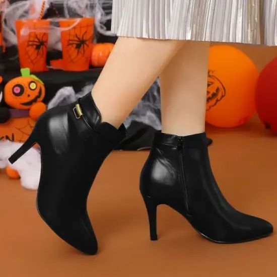 Allegra K Women's Stiletto Heels Pointed Toe Side Zip Ankle Boots image {1}