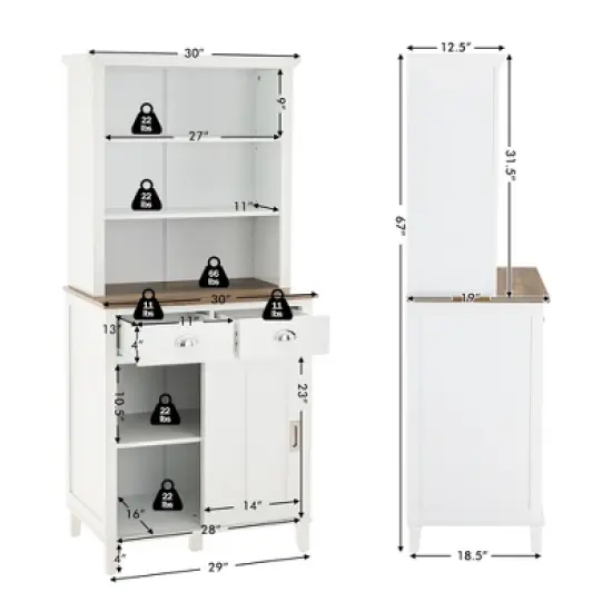 Costway Freestanding Kitchen Pantry Storage Cabinet Buffet w/Hutch Sliding Door & Drawer image {3}
