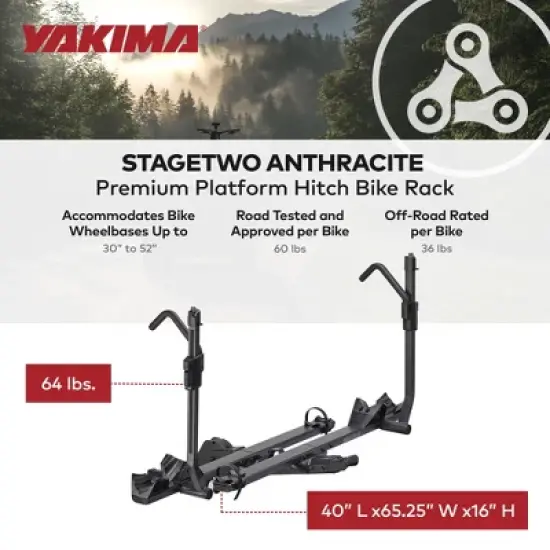 Yakima StageTwo Premium Bike Tray Hitch Bike Rack Compatible Wheelbases image {3}