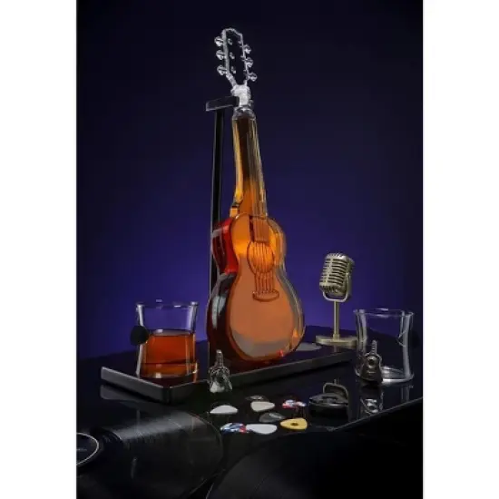 The Wine Savant Guitar Design Whiskey & Wine Decanter Set Includes 2 Whiskey Glasses, Beautiful Home Decor - 1000 ml image {3}