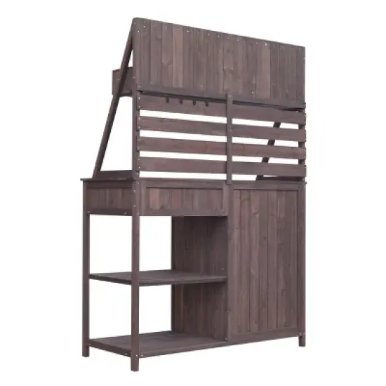 64.5 Inch Outdoor Potting Bench with Storage Cabinet and Open Shelves, Wooden Garden Workstation, Plant Display Rack for Patio - The Pop Home image {5}