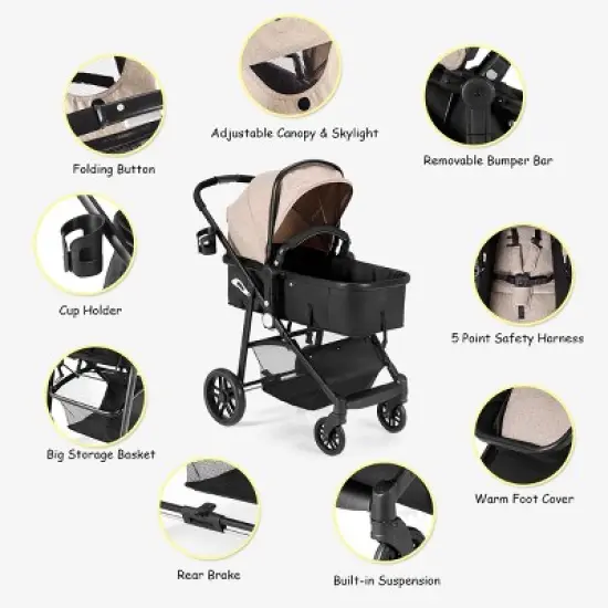 Infans Foldable Baby Stroller Kids Travel Newborn Infant Buggy Pushchair Coffee image {5}