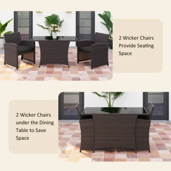 Costway 3 PCS Wicker Bistro Set Balcony Furniture Set with Tempered Glass Dining Table image {5}
