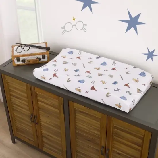 NoJo Warner Bros. Harry Potter Welcome Little Wizard Navy, Burgundy, Blue, and White Super Soft Contoured Changing Pad Cover image {1}