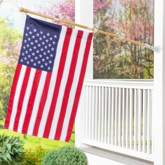 Evergreen American Flag with Wooden Flag Pole  & Bracket Kit image {1}